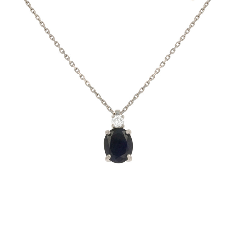 Collier saphir 2.85 carats et diamant 0.20 carat or blanc 4.39g Comme neuf -  reconditionné disponible sur Gemme Les Bijoux